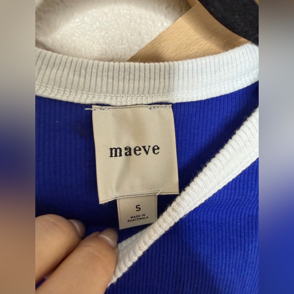 Maeve Ribbed Blue White Racerback Tank Sz S - Picture 2 of 5